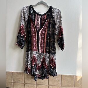 Free People Black and Red Bohemian Blouse